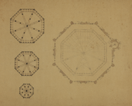 216394 Plattegrond van de derde geleding van de Domtoren te Utrecht; met vier plattegronden van het ontwerp voor een ...